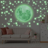 Glow In The Dark Full Moon And Star Wall Sticker - Bedroom Ceiling Decoration Large Glowing Decal - Decords