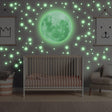 Glow In The Dark Full Moon And Star Wall Sticker - Bedroom Ceiling Decoration Large Glowing Decal - Decords