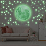 Glow In The Dark Full Moon And Star Wall Sticker - Bedroom Ceiling Decoration Large Glowing Decal - Decords