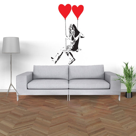 Banksy Girl With Heart Balloon Wall Sticker - Vinyl Baloon Hot Air Pop Art Decal - Decords