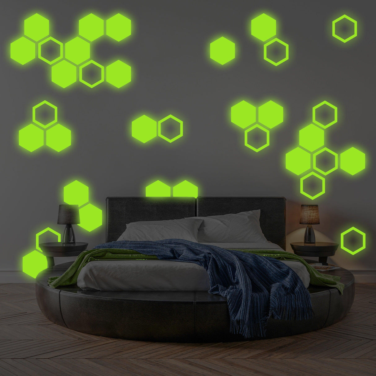 50x Glow In Dark Honeycomb Wall Decals Decor - Nigh Light Geometric Hexagon Stickers - Decords