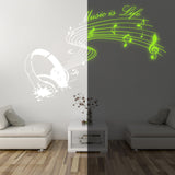 Glow In Dark Music Is Life Wall Sticker - Nigh Light Note Quote Decor Art Vinyl Decal - Decords