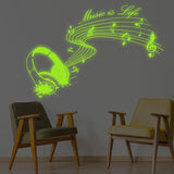 Glow In Dark Music Is Life Wall Sticker - Nigh Light Note Quote Decor Art Vinyl Decal - Decords