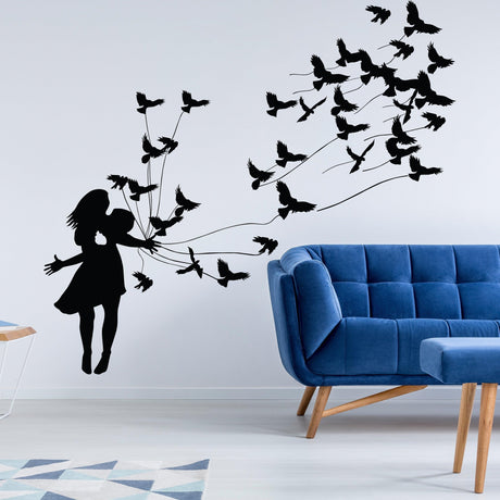 Kissing Wall Decal - Birds and Love Couple Wall Sticker - Decords