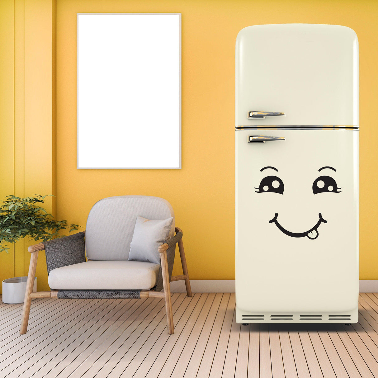 Refrigerator Happy Face Decal - Happy Chef Smile Fridge Door Vinyl Sticker For Kitchen - Decords