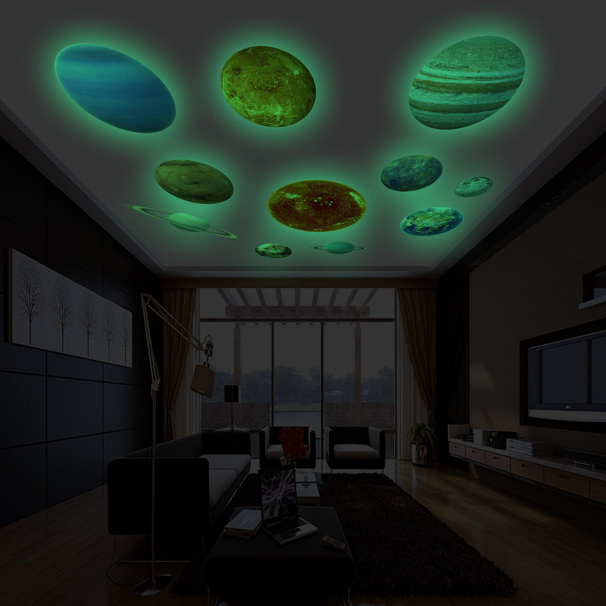 Glow In The Dark Planet Wall Decals - Solar System Glowing Sticker For Ceiling - Decords