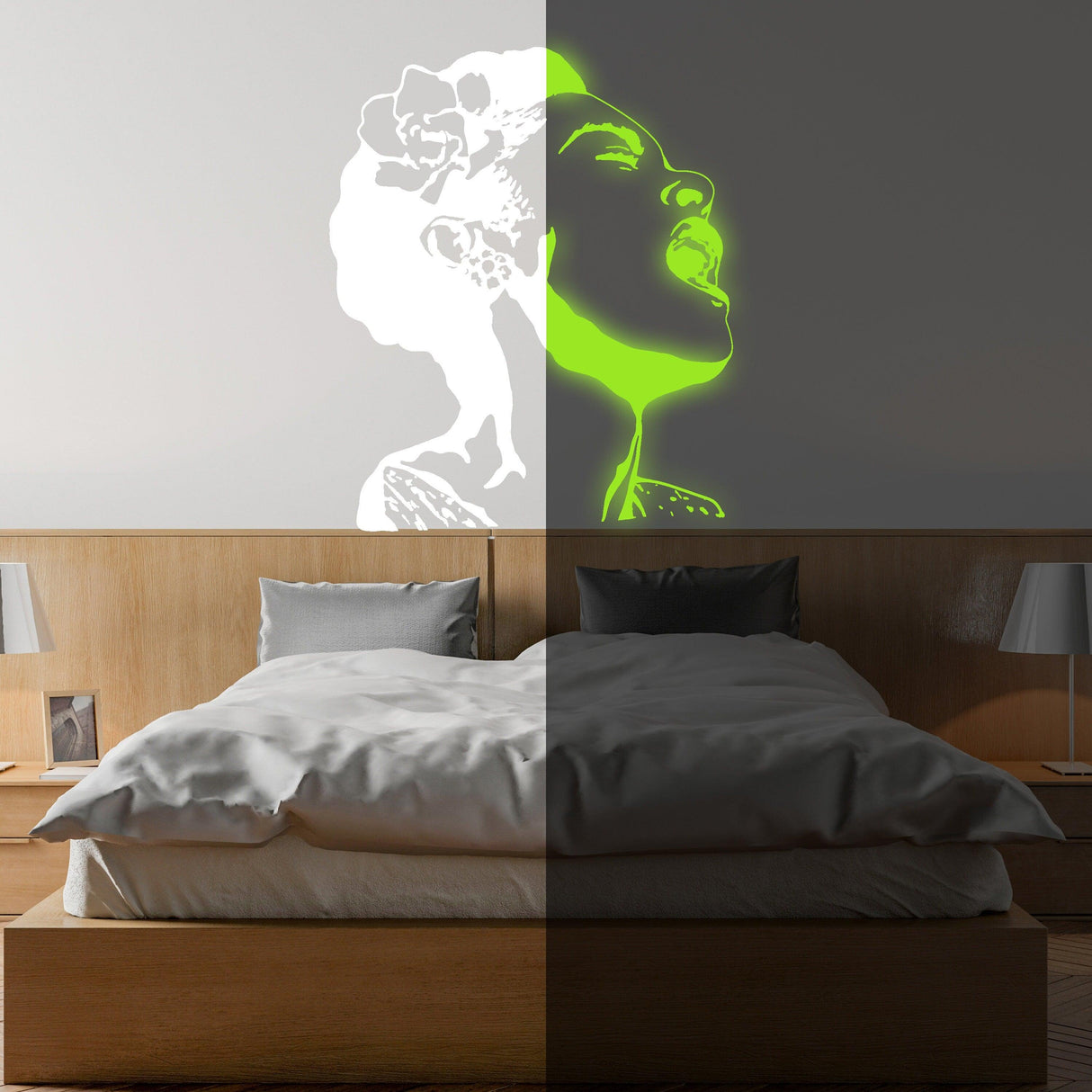 Glow In Dark Life Is Beautiful Banksy Street Art Wall Decal - Night Light Glowing Neon Singing Woman Sticker - Decords