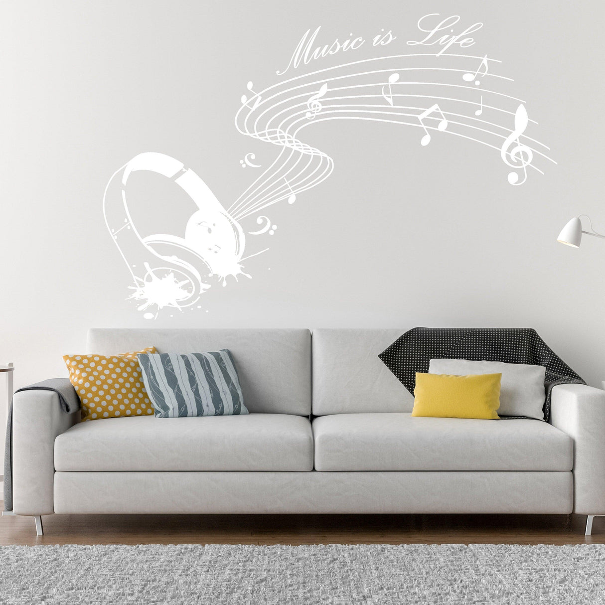 Glow In Dark Music Is Life Wall Sticker - Nigh Light Note Quote Decor Art Vinyl Decal - Decords