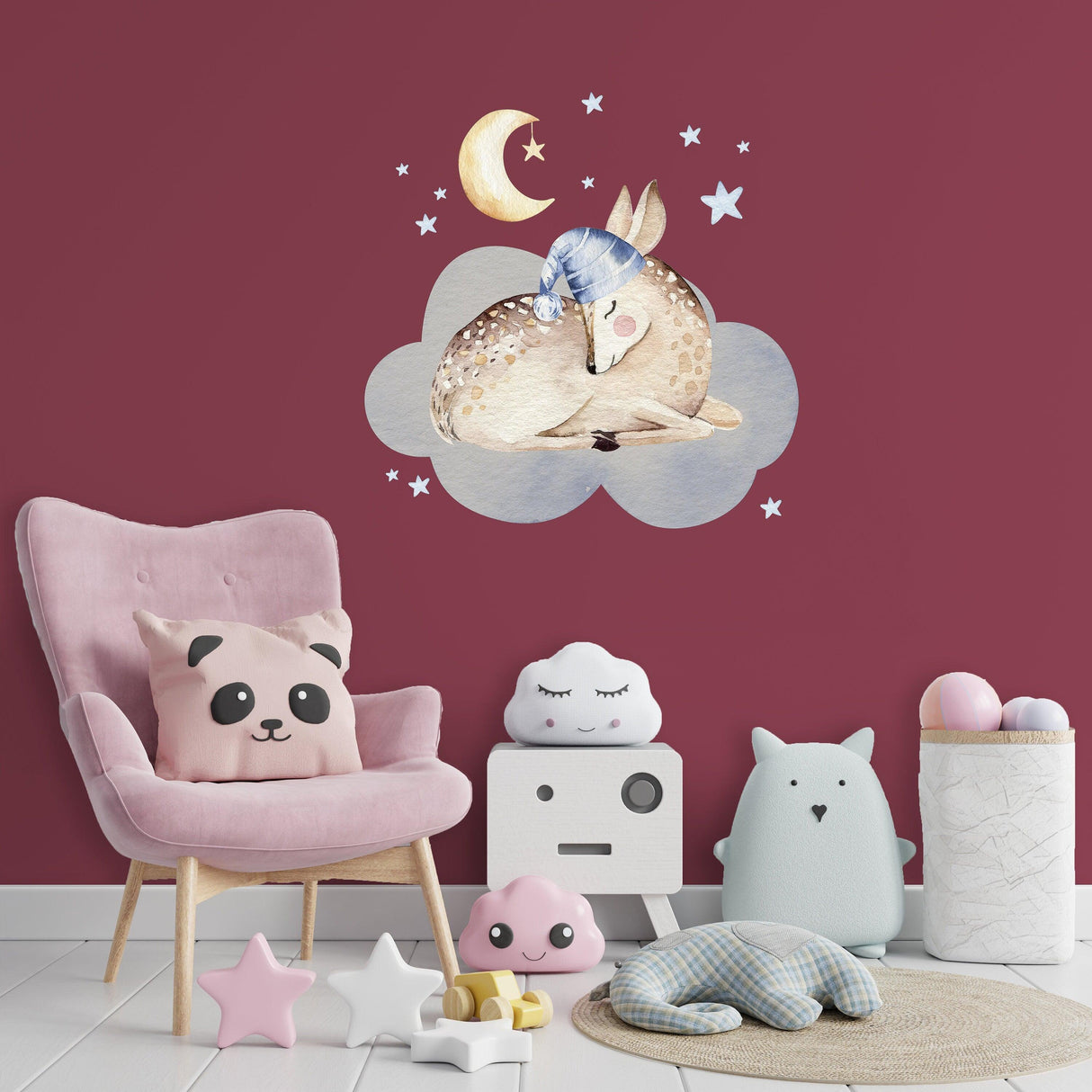 Baby Nursery Wall Decor Sticker - Cloud Moon Star Dream Decoration Animal Decal For Boy Girl Room - Decords