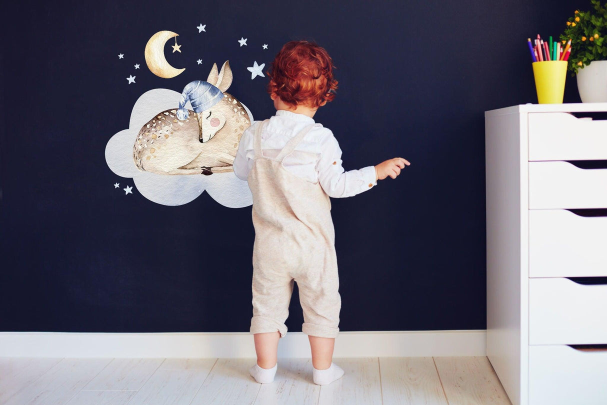 Baby Nursery Wall Decor Sticker - Cloud Moon Star Dream Animal Decal For Boy Girl Room - Decords