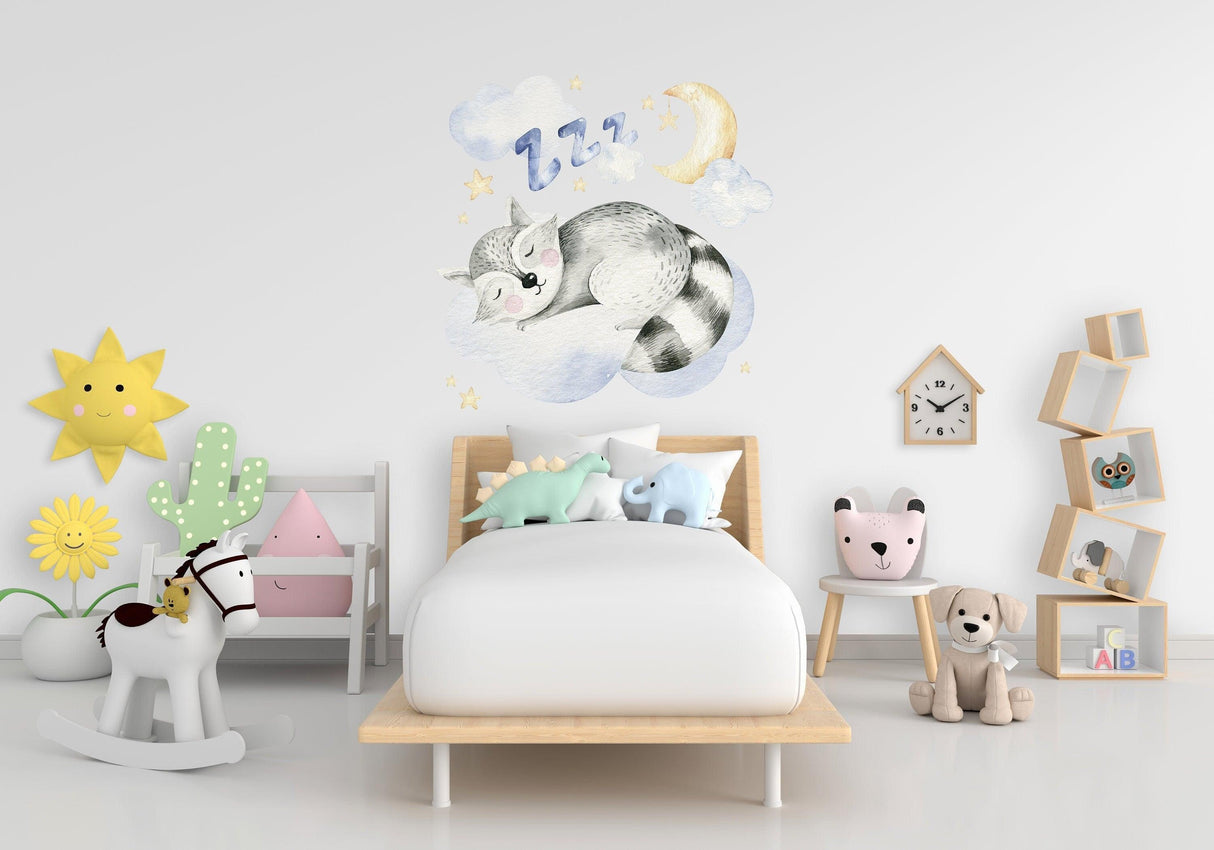 Cute Sleeping Animal Nursery Wall Sticker - Sweet Dreams Cloud Kid Baby Room Decor Decal - Decords