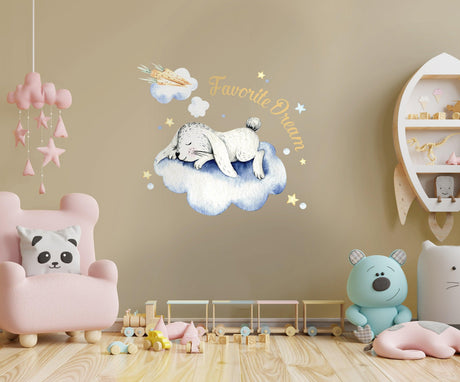 Baby Nursery Wall Decor Sticker - Cloud Moon Star Dream Animal Decal For Boy Girl Room - Decords