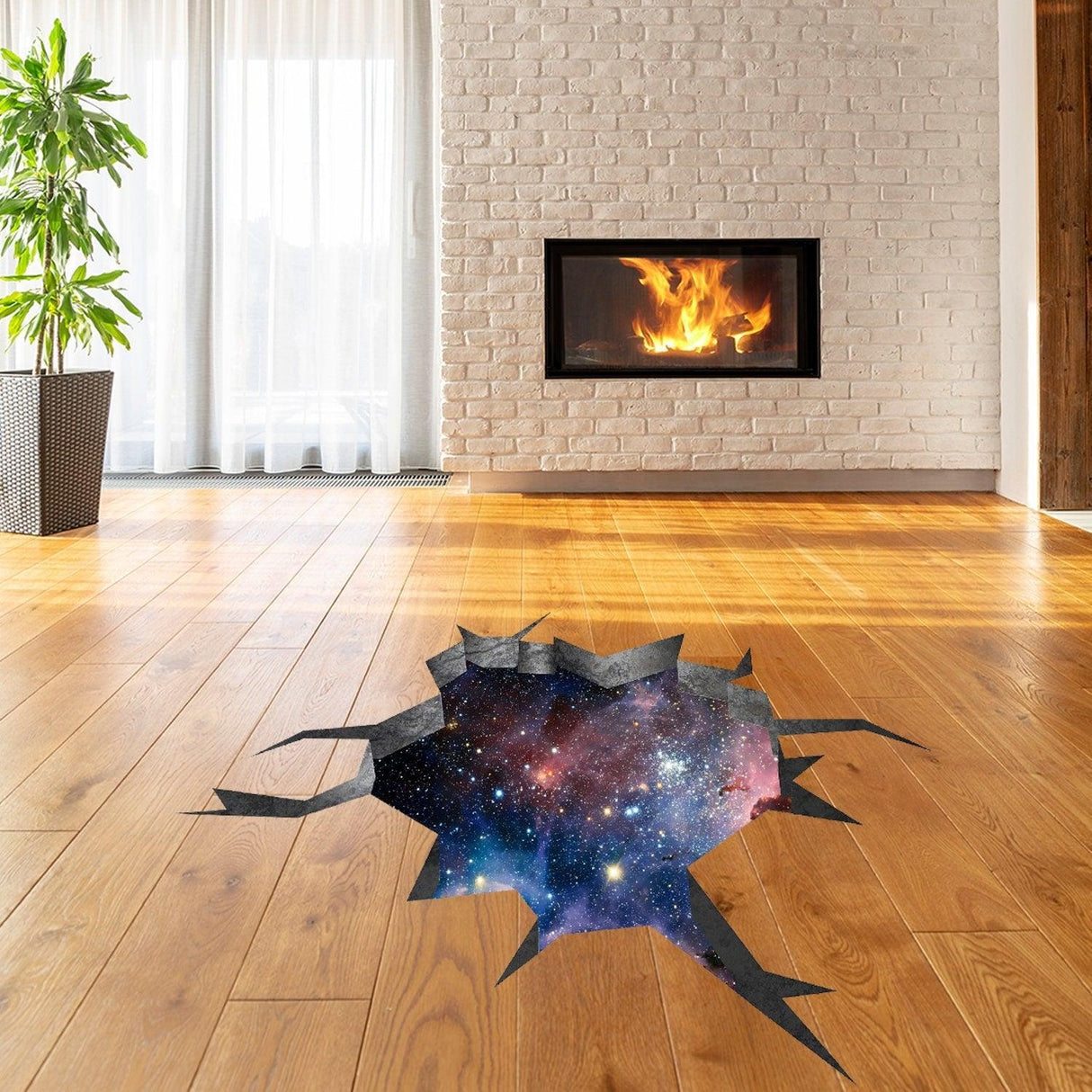 3d Effect Deep Space Wall Sticker - Outer Galaxy Floor Art Decor Mural Porthole Tunnel View Printed Decal - Decords