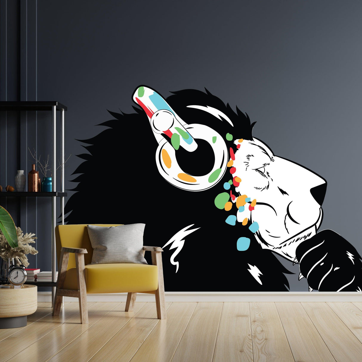 Lion in Headphones Stickers - Inspired by Banksy Graffiti Wall Decal - Decords