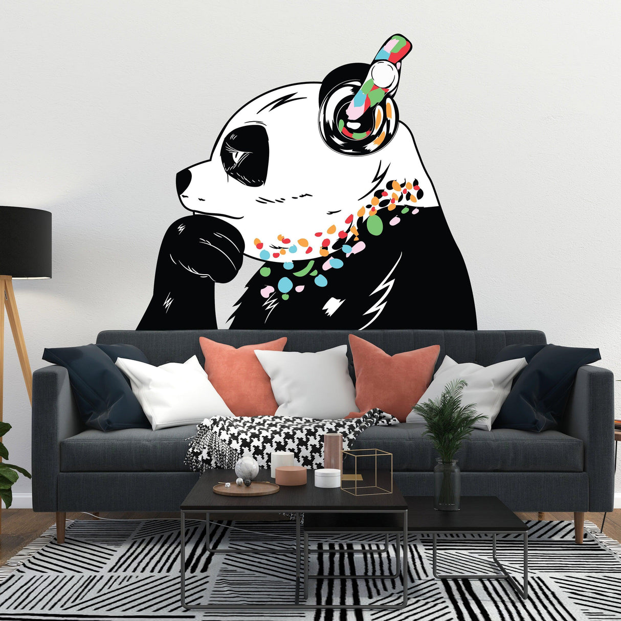 Panda in Headphones Stickers - Inspired by Banksy Graffiti Wall Decal - Decords