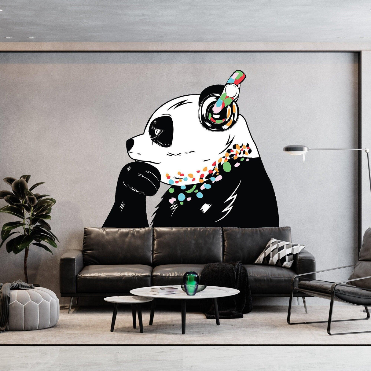 Panda Wall Art Sticker - Thinking Dj Panda Bear Head Headphones Vinyl Decal - Decords