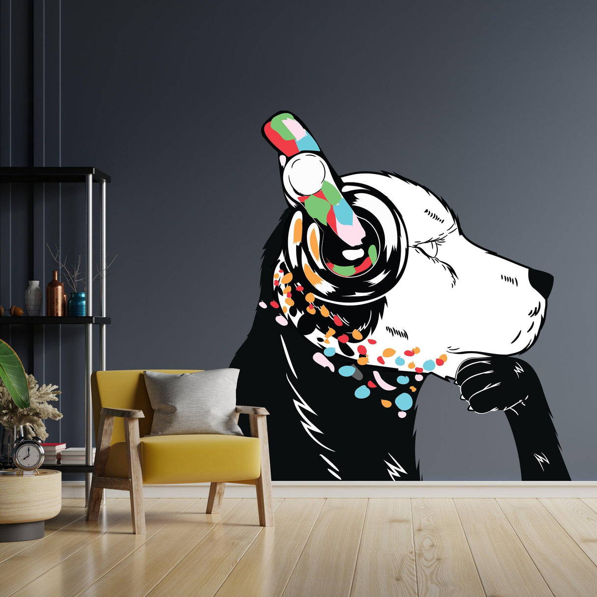 Dog in Headphones Stickers - Inspired by Banksy Graffiti Wall Decal - Decords