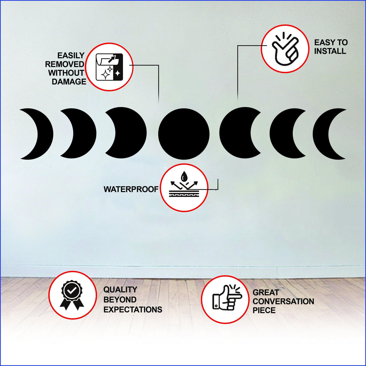 Moon Phase Wall Decor Sticker - Moon Phases Vinyl Decal - Decords