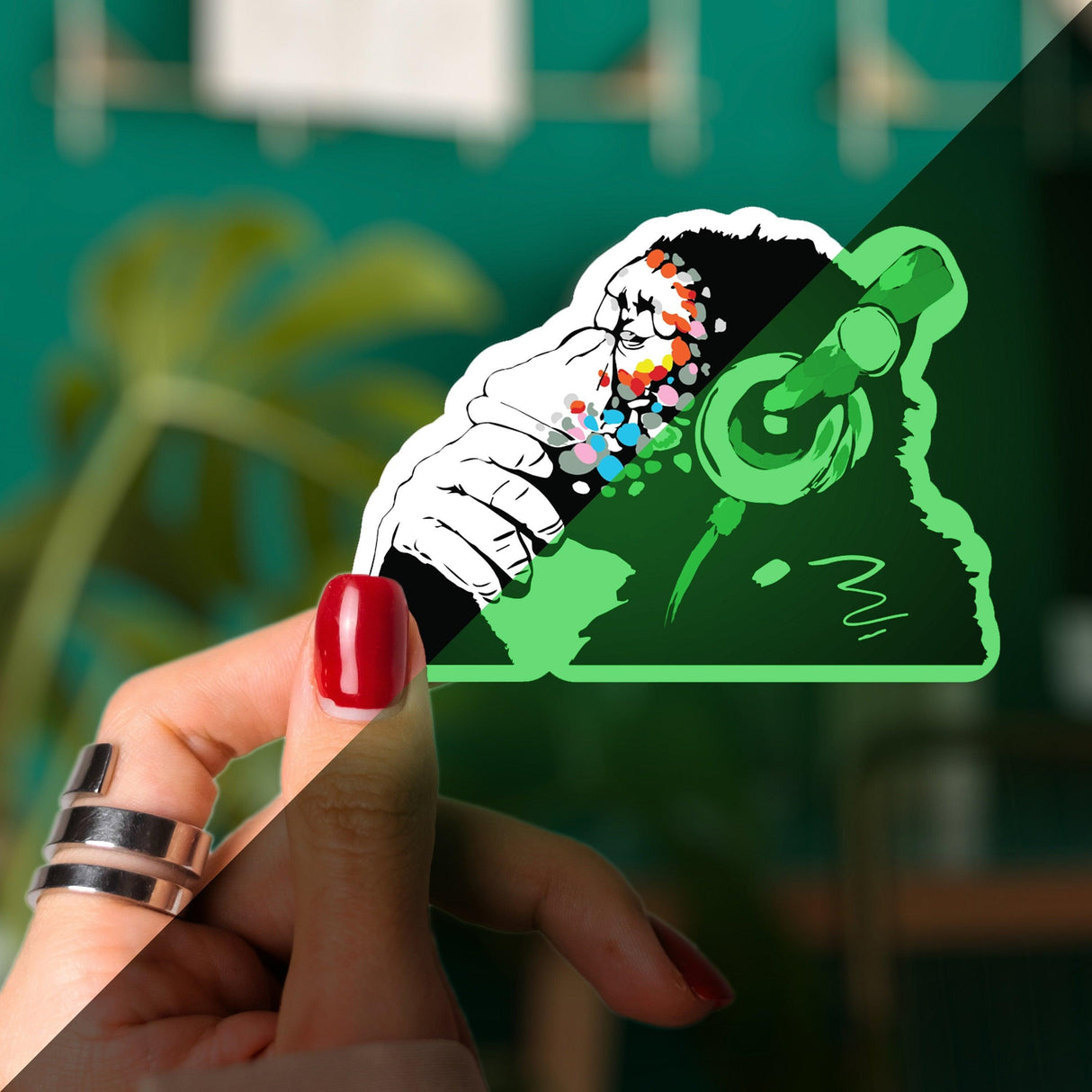 Glow in the Dark Monkey Laptop Vinyl Sticker - Glowing Music Decal For Macbook - Decords