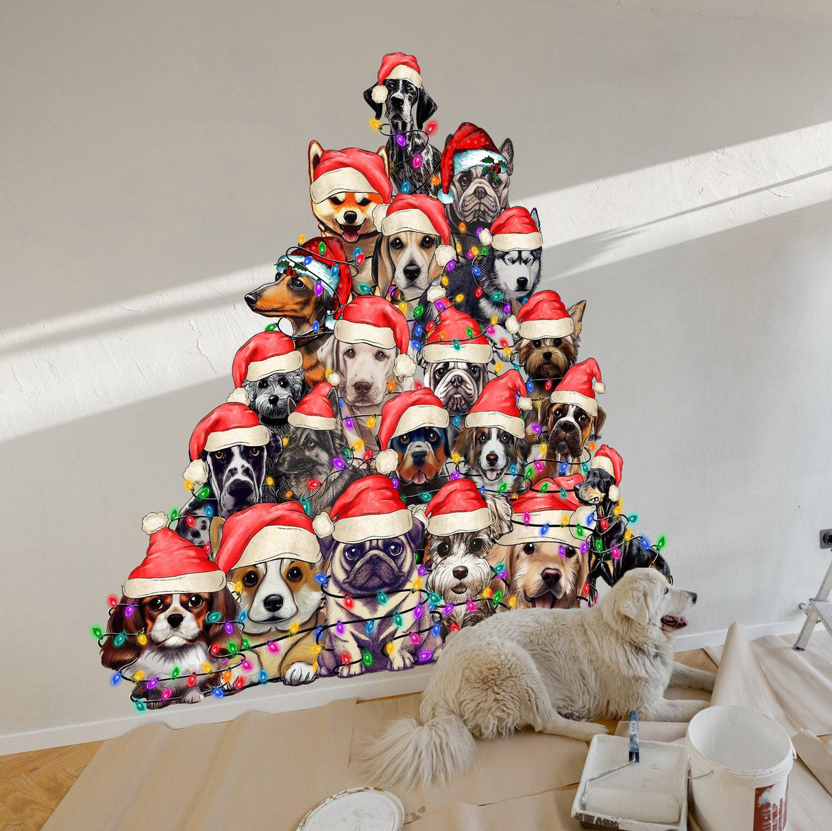 Canine Christmas Tree Wall Sticker - Whimsical Dog Themed Wall Decals for Holidays - Decords