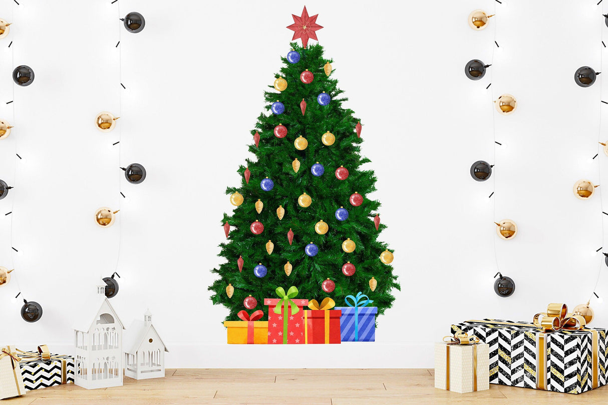 Large Christmas Tree Wall Sticker - Green Pine Vinyl Decal Decoration For Living Room - Decords