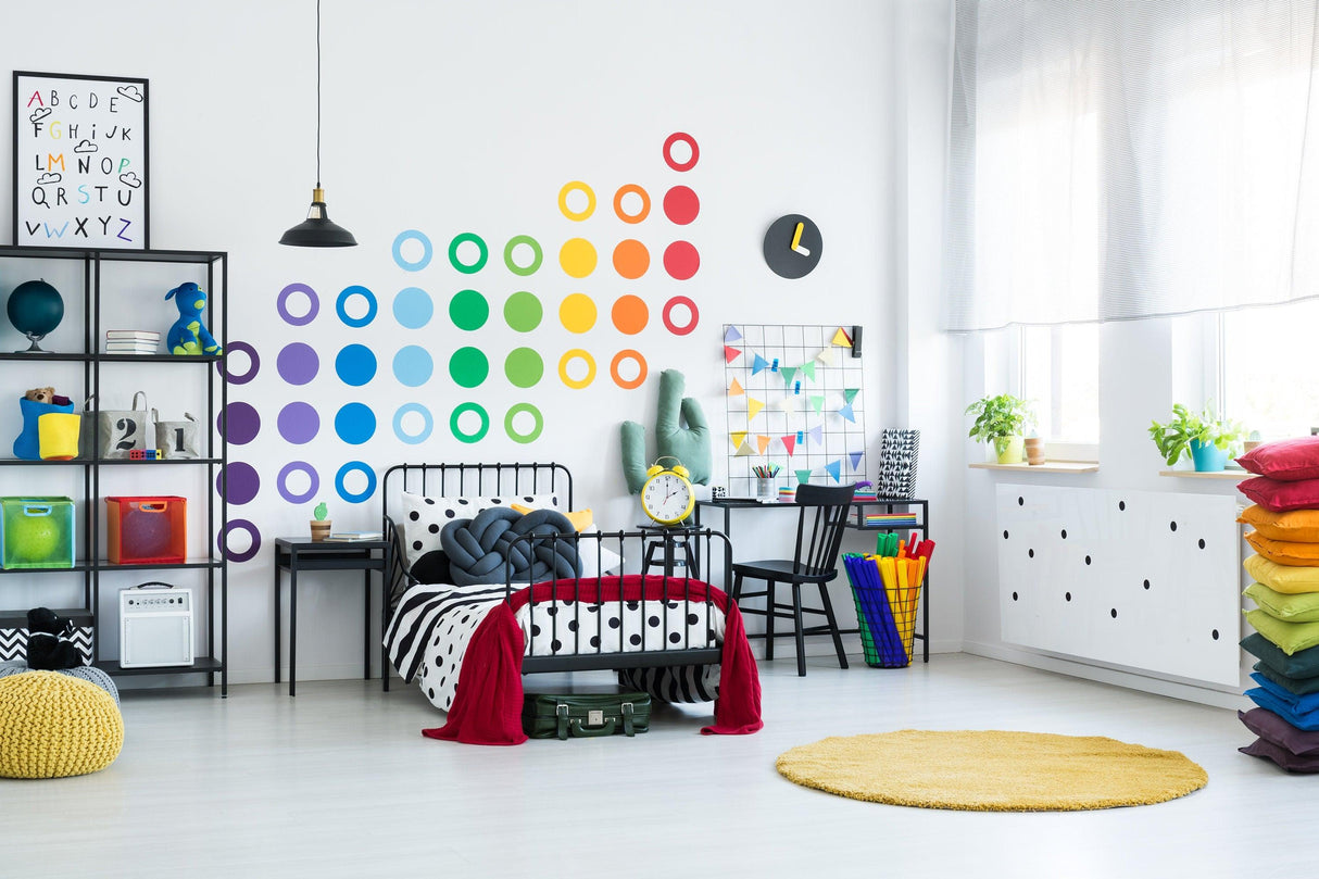 36x Rainbow Circle Wall Decals - Dots Stickers Room Decor - Decords