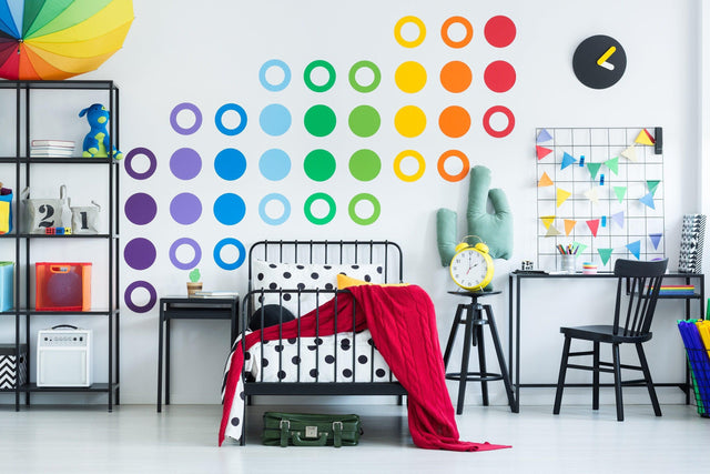 36x Rainbow Circle Wall Decals - Dots Stickers Room Decor - Decords