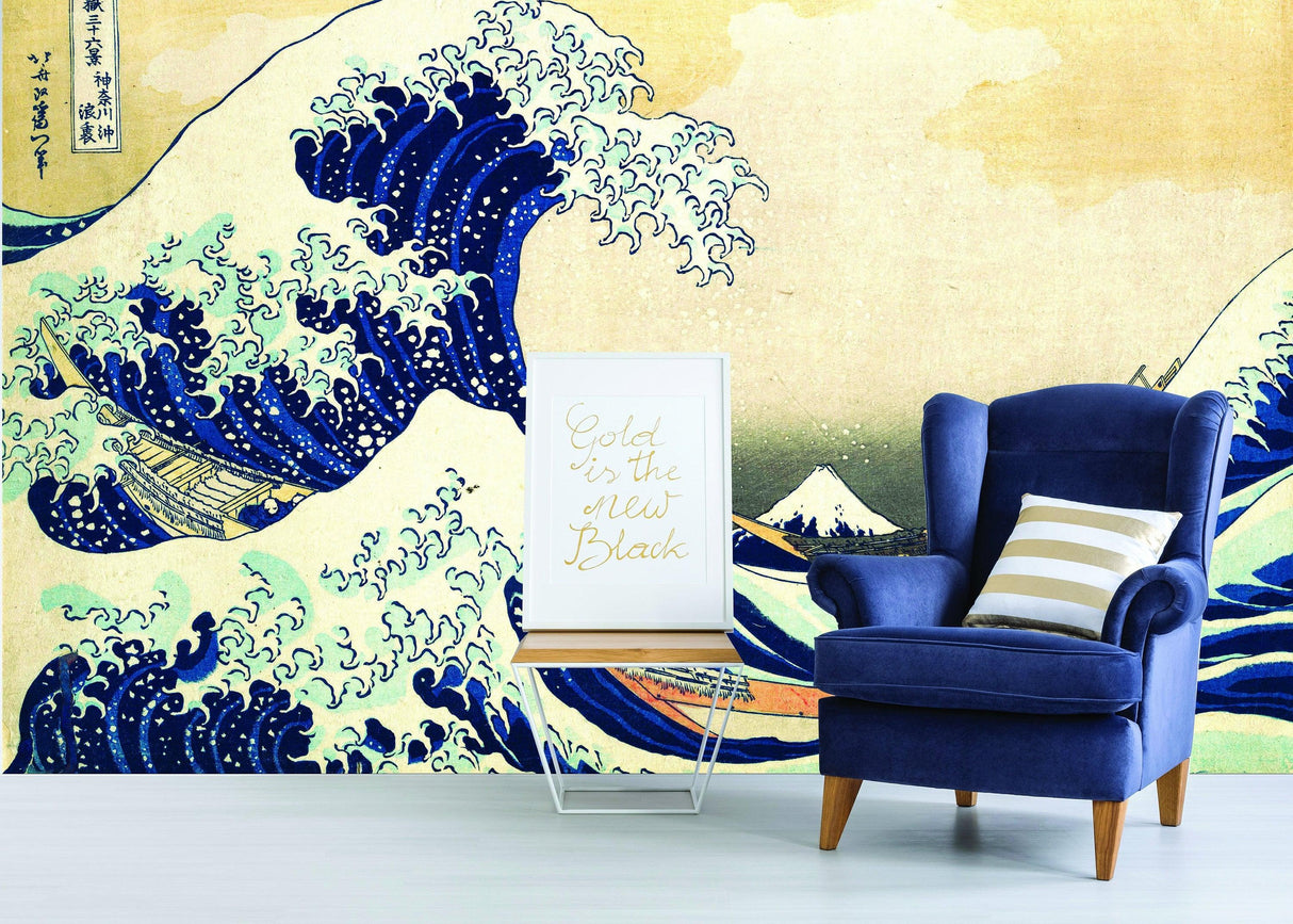 Kanagawa Wave Wallpaper Decal - The Great Waves Japanese Ocean Art Vinyl Wall Sticker for Home Decor - Decords