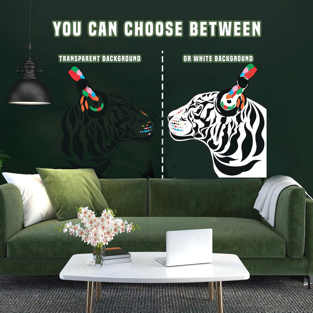 Tiger Wall Art Sticker - Thinking DJ Tiger with Headphones Vinyl Decal - Decords