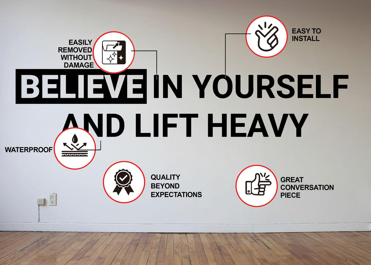 Motivational Gym Wall Decal - Believe in Yourself Fitness Workout Motivation Quote Sticker - Decords