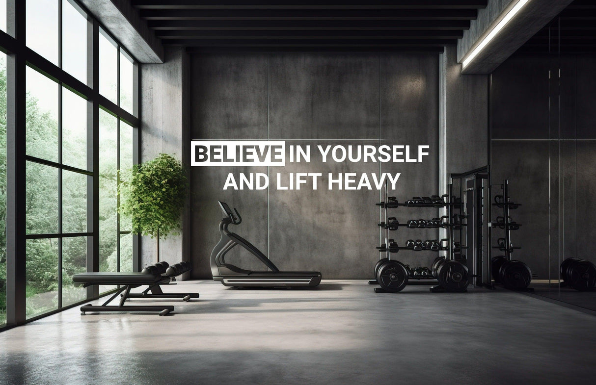 Motivational Gym Wall Decal - Believe in Yourself Fitness Workout Motivation Quote Sticker - Decords