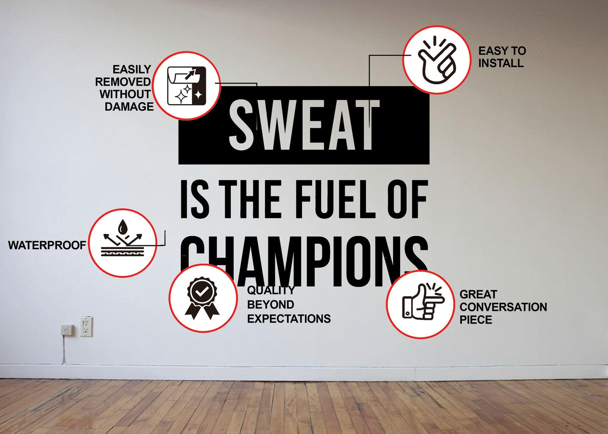 Gym Quote Wall Decal - Sweat is the Fuel Fitness Workout Motivation Sticker - Decords