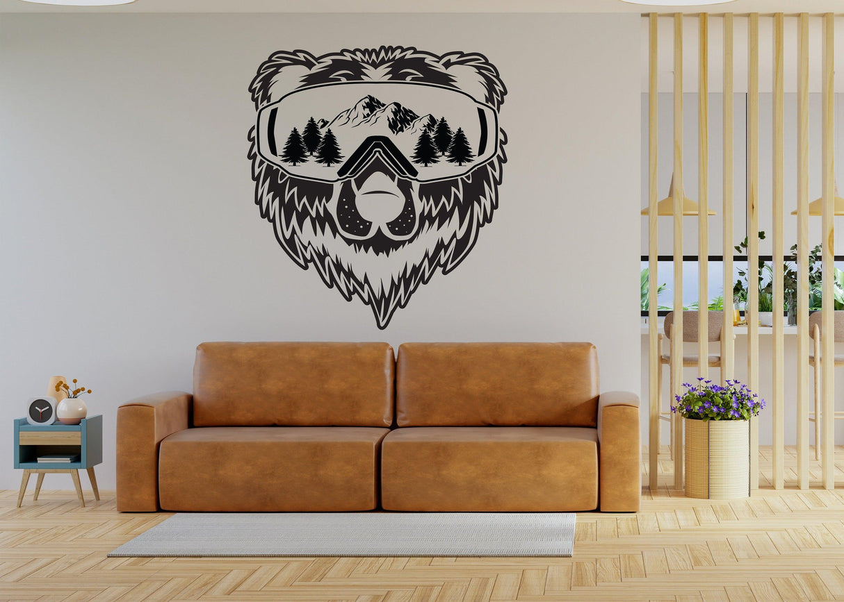 Vinyl Wall Decal - Wyoming State, Bear and Mountains Graphic Art Sticker - Decords