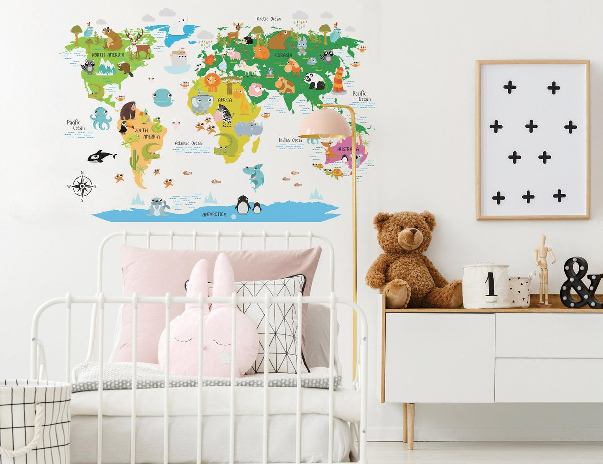 World Map Decal - Nursery Wall Sticker - Decords