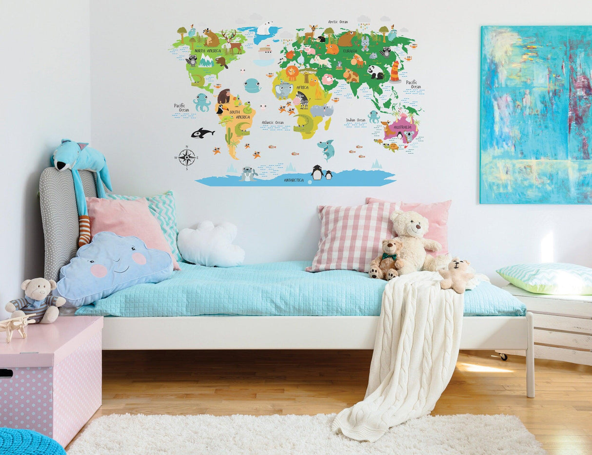 World Map Decal - Nursery Wall Sticker - Decords