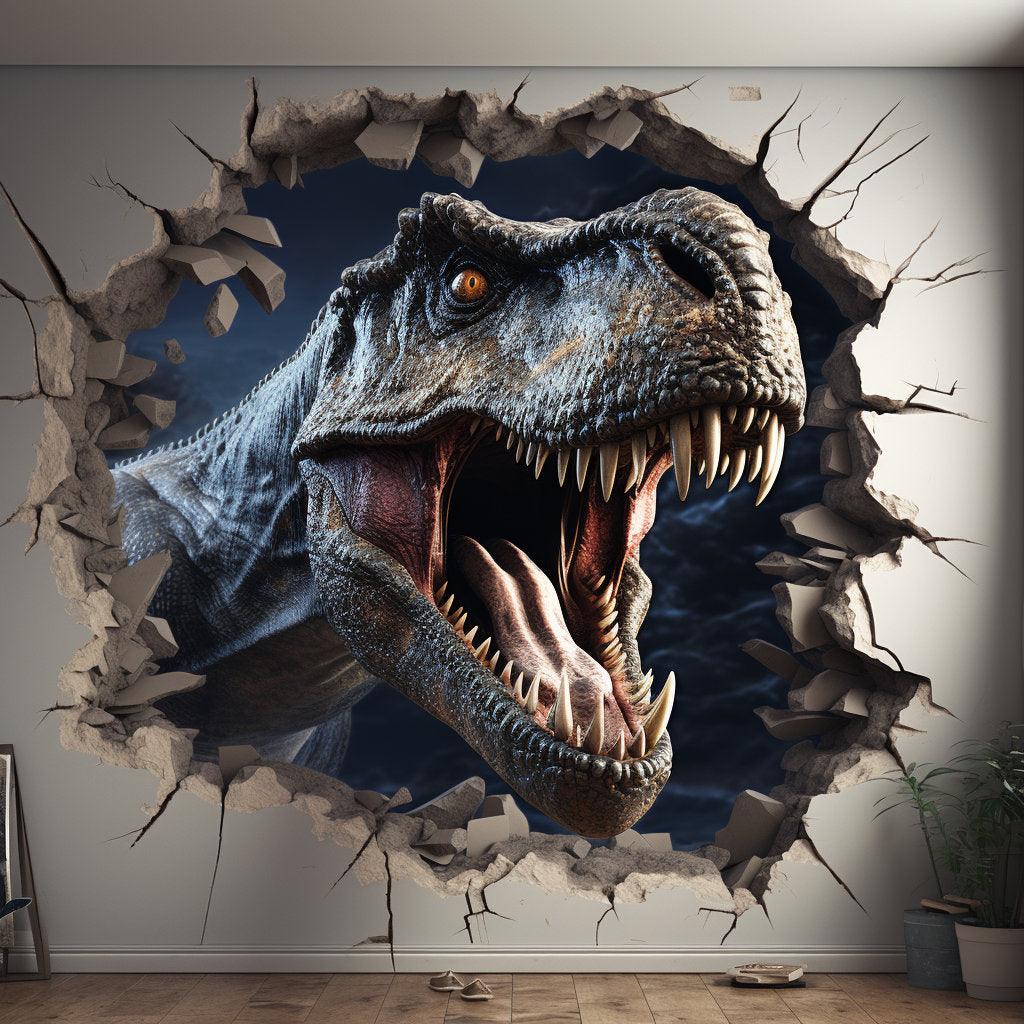 3D Dinosaurs Art Wall Sticker - Vinyl Decor with Broken Illusion Effect - Decords