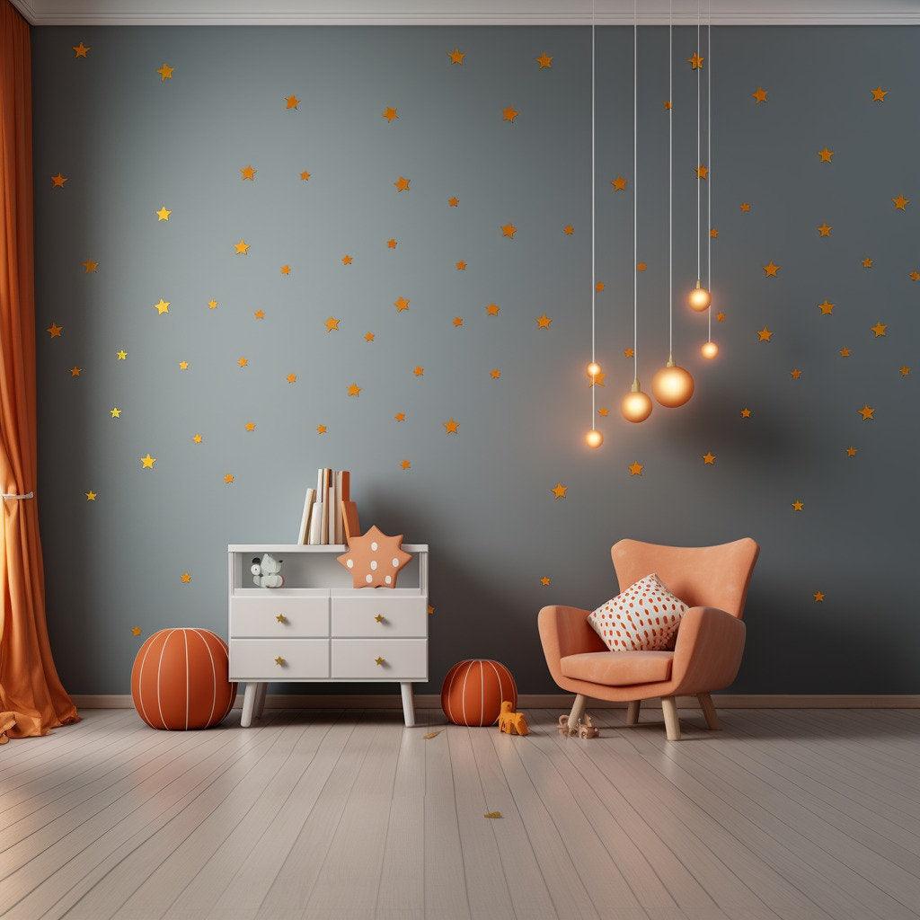 200x Gold Stars Wall Vinyl Stickers - Elegant Peel and Stick Decals Decor for Ceiling, Walls, Bedroom, Living Room Enchantment - Decords