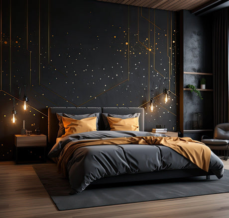 Gold Thin Lines & Circle Dots Stickers - Geometric Peel and Stick Decals for Sophisticated Bedroom Decor - Decords