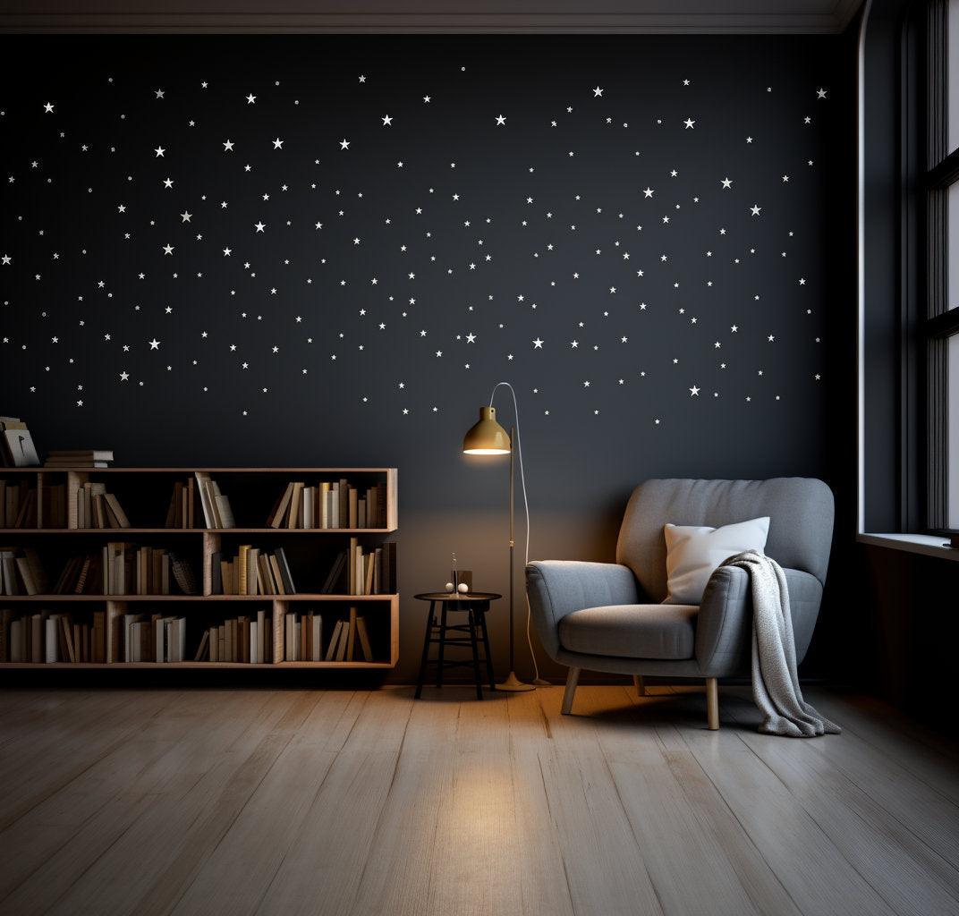 White Stars Wall Vinyl Stickers - Elegant Peel and Stick Art Map Stickers for Ceiling Decor - Decords