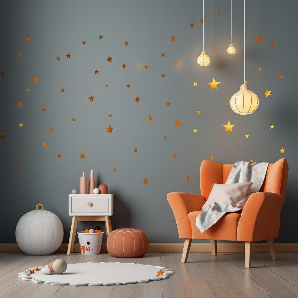 200x Gold Stars Wall Vinyl Stickers - Elegant Peel and Stick Decals Decor for Ceiling, Walls, Bedroom, Living Room Enchantment - Decords