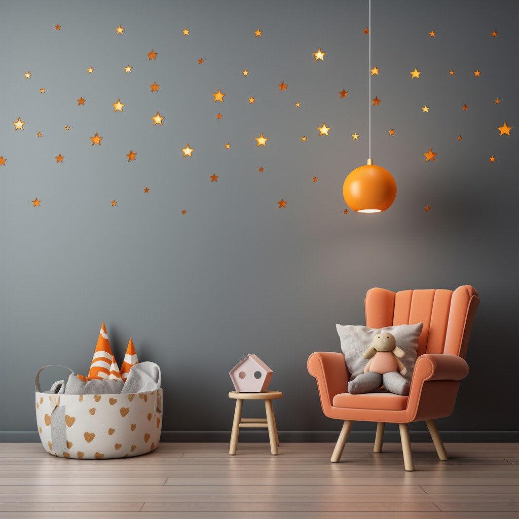 200x Gold Stars Wall Vinyl Stickers - Elegant Peel and Stick Decals Decor for Ceiling, Walls, Bedroom, Living Room Enchantment - Decords