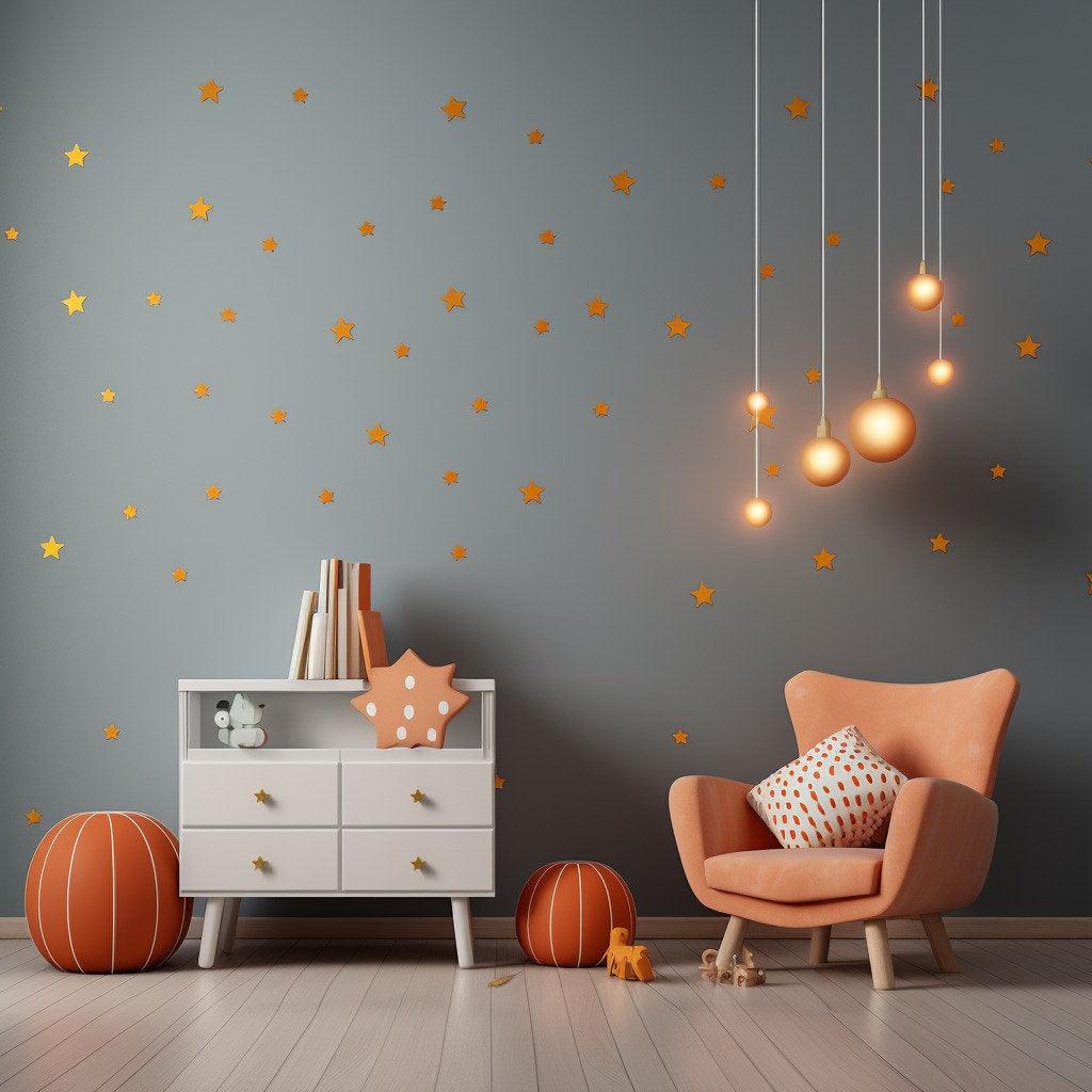 200x Gold Stars Wall Vinyl Stickers - Elegant Peel and Stick Decals Decor for Ceiling, Walls, Bedroom, Living Room Enchantment - Decords