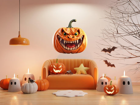 3D Halloween Wall Decal - Spooky Pumpkin Design Masterpiece - Decords