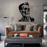 Halloween Skeleton Face Vinyl Decal - Businessman Skull with Hair Wall Art - Decords