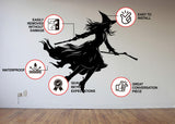 Flying Witch Broom Silhouette Decal - Haunting Halloween Window Art - Decords