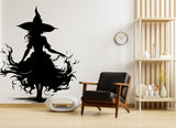 Sultry Witch in Flames Silhouette Decal - Enchanting Halloween Window Art - Decords