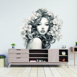 Elegant Woman with Floral Mind Decal - Apartment-Friendly Vinyl Wall Art Sticker - Decords