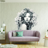 Elegant Woman with Floral Mind Decal - Apartment-Friendly Vinyl Wall Art Sticker - Decords