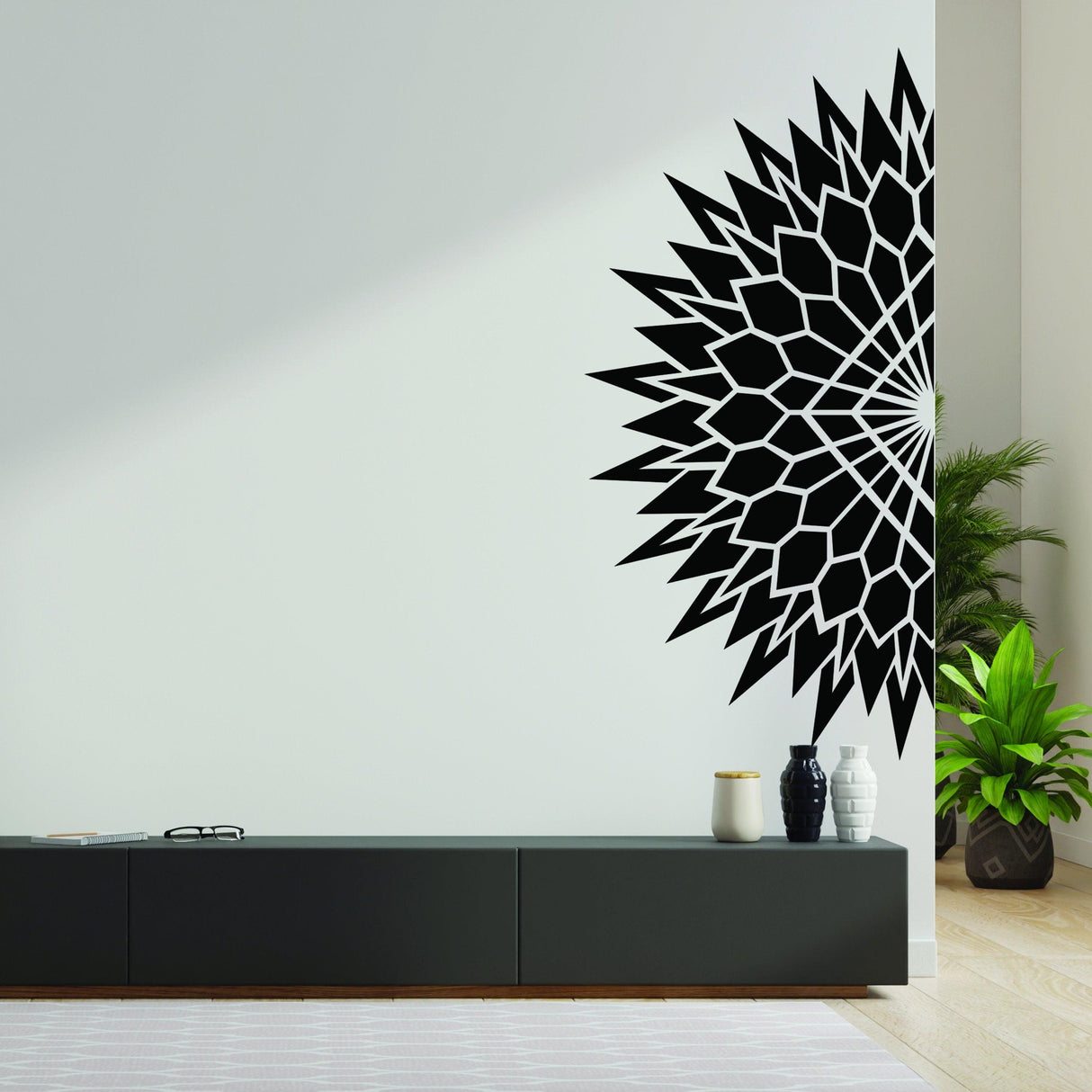 Half Geometric Mandala Wall Corner Decal - Modern Living Room Vinyl Art - Decords