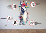 Artistic Alpaca and Floral Wall Decal - Watercolor Vinyl Llama Sticker - Decords